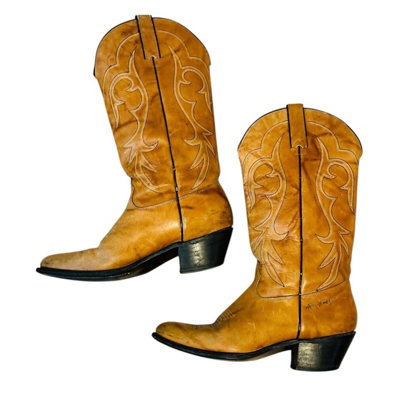 Vintage 80s Kenny Rogers Tan Leather Cowboy Boots - Picture 14 of 15